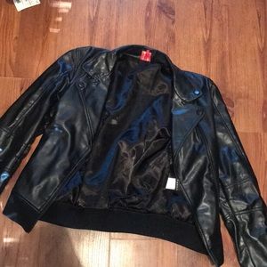 plain black leather jacket